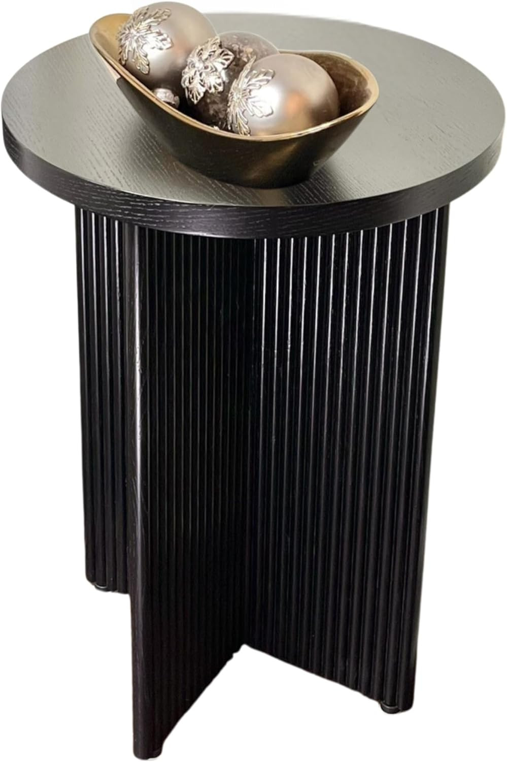Fluted Small Oak Side Table with Round Top and Black Accent X Base gallery