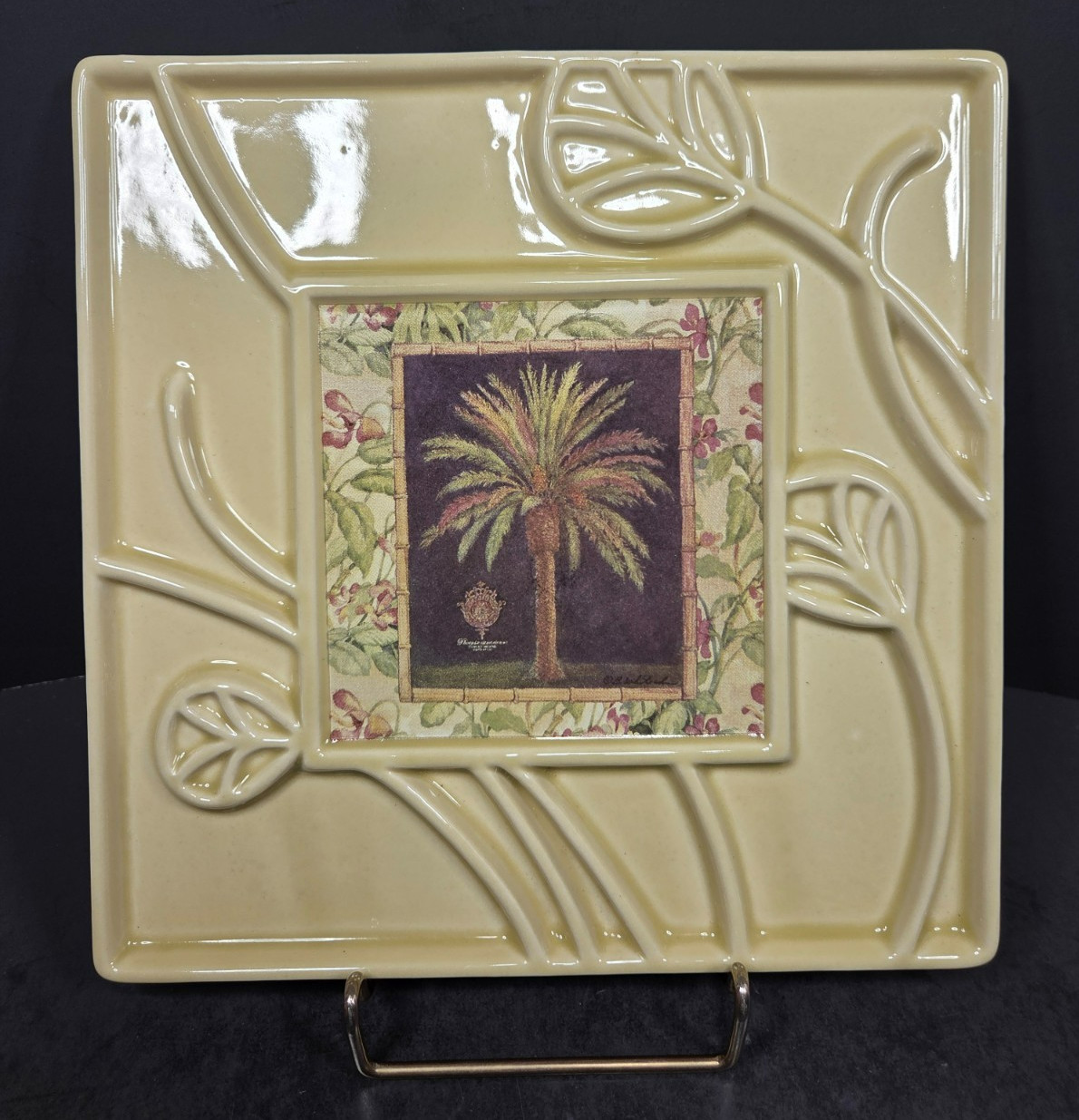 Home Decor Tile Wall Hanging Accent (Palm Tree) 3D Beige 8" L x 8" W x .5" D gallery