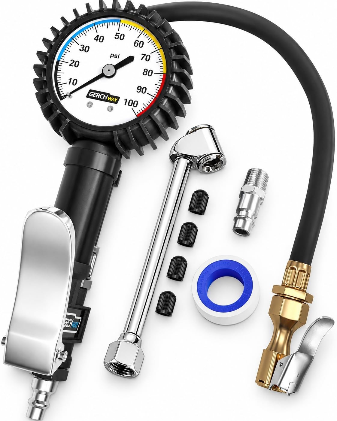 Precision Tire Inflator with Easy-Connect Dual Head Chuck - 100 PSI Safety Tool gallery