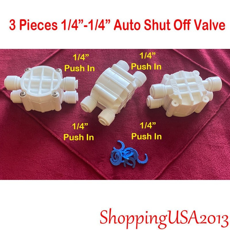 3 Pcs Auto Shut Off Valve 1/4-1/4 Quick Connect Push In Water Filter RO System gallery