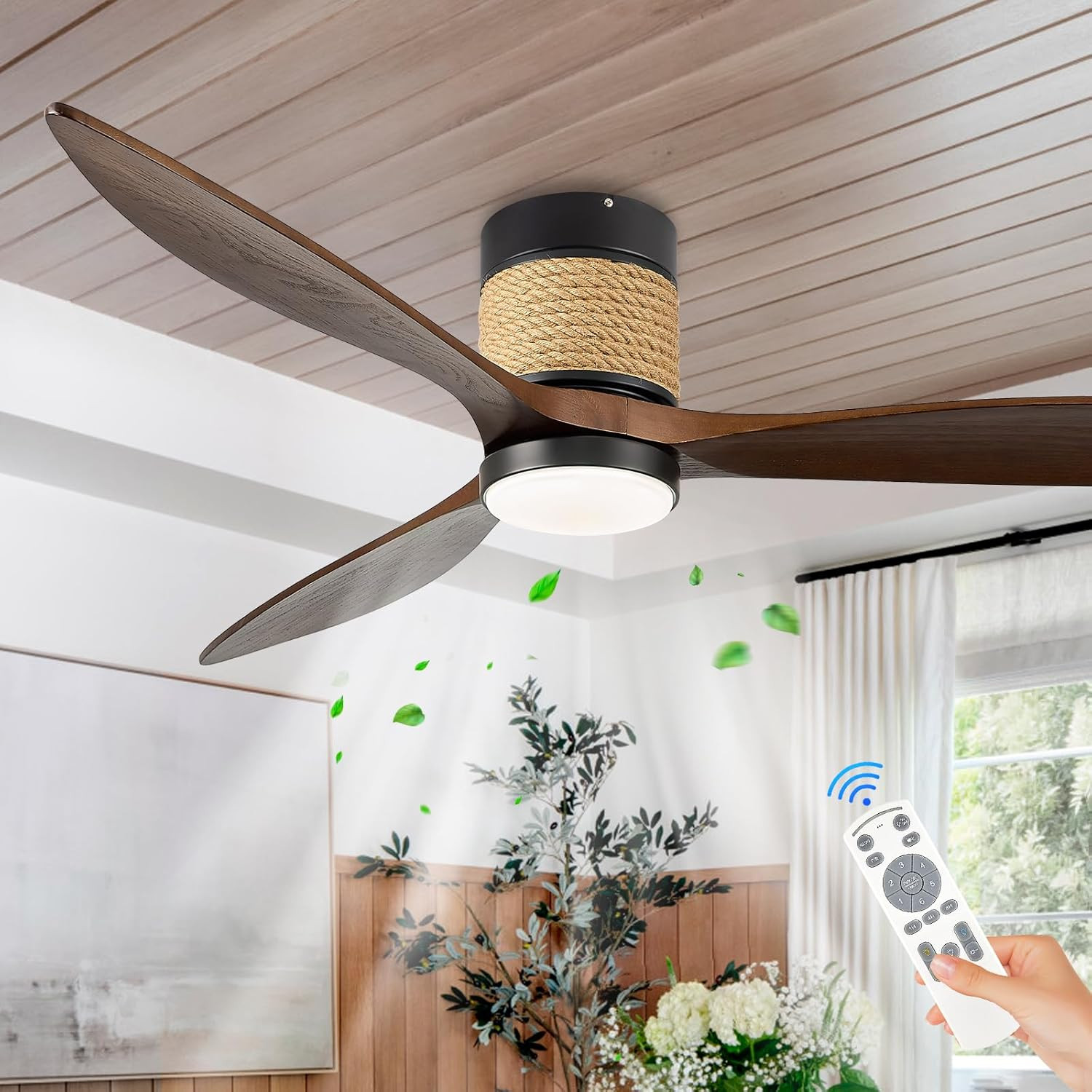 60In Dimmable Flush Mount Ceiling Fans Light with Remote Control 3 Blade Farmhou gallery