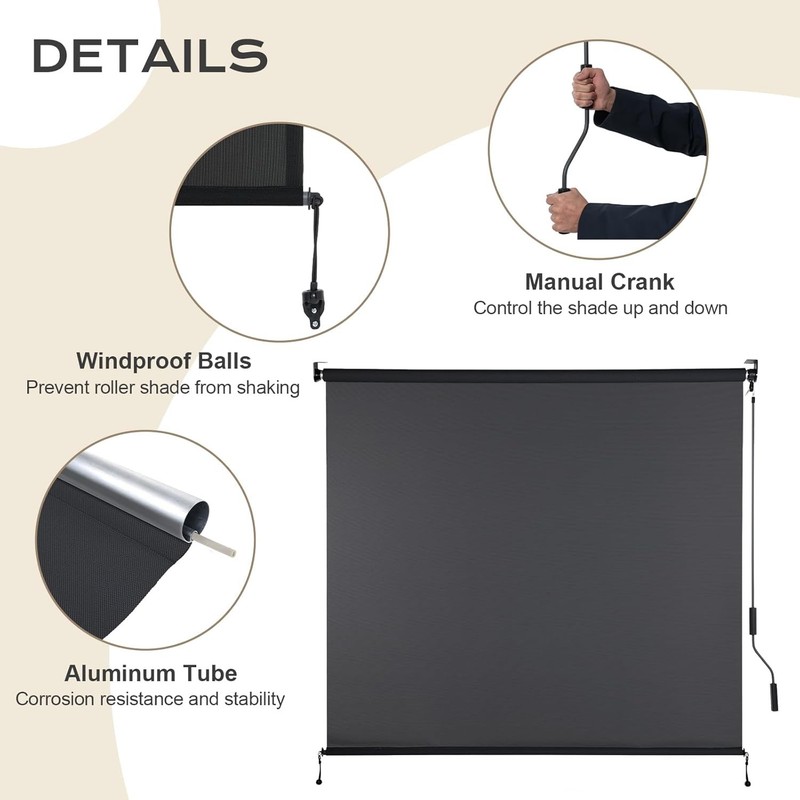 5% Openness Cordless Solar Fabric Roller Shade, 6'W x 8'H Sun Shade for Outdoor gallery
