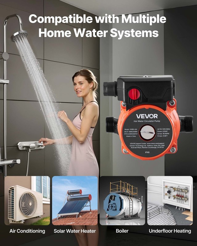 VEVOR Hot Water Recirculating Pump 10 GPM Circulation Pump 3-Speed Cast Iron gallery