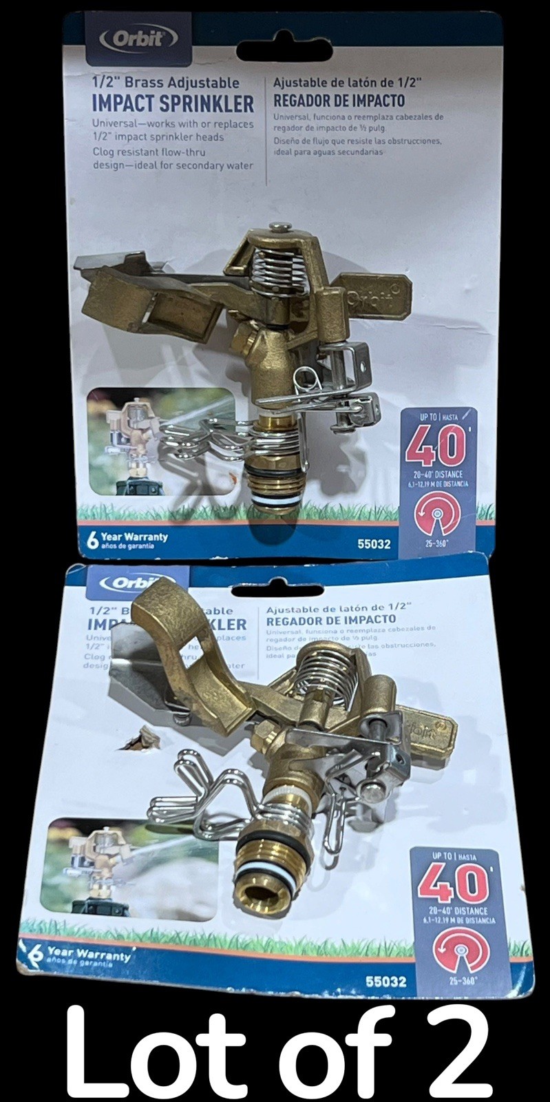 Orbit 55032 1/2" Brass Adjustable Impact Sprinkler Universal ( 2-Pack) New gallery