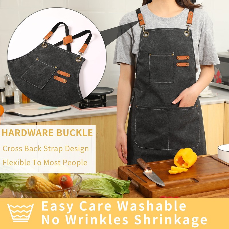 2 Pack Canvas Cross Back Chef Apron for Men Women with Pockets, Cotton Tool A... gallery