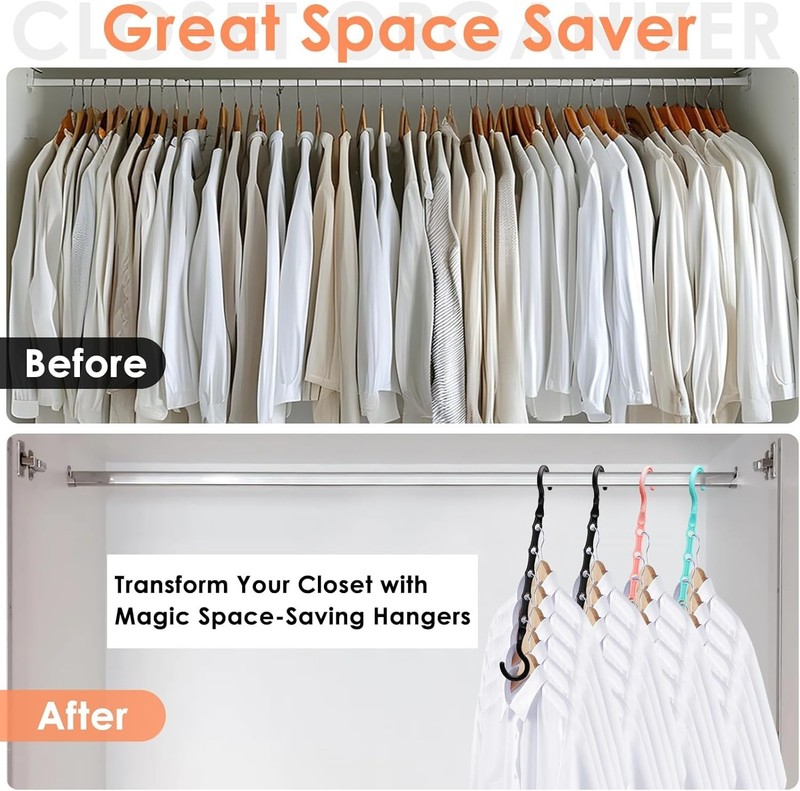 Space-Saving Magic Clothes Hangers - 360° Swivel Hooks, 4 Pack for 20 Clothes gallery