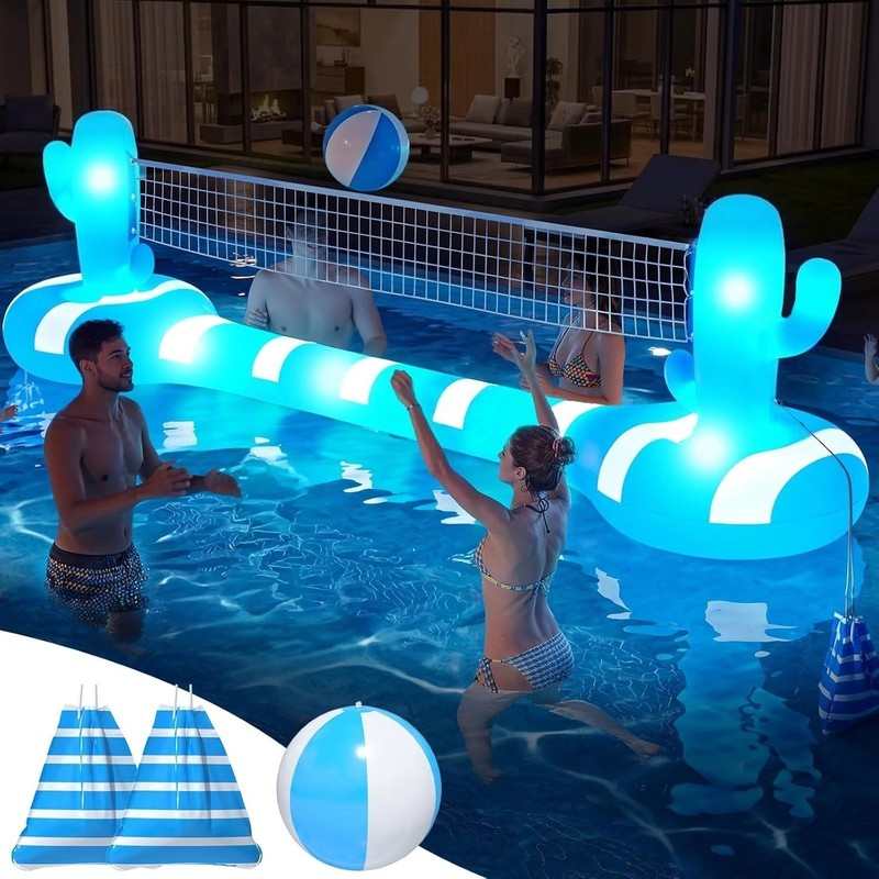 Light-Up Inflatable Volleyball Net for Pools - 7-Color Glow with Weighted Bags gallery