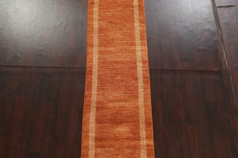 Bordered ORANGE Gabbeh Kashkoli Oriental Runner Rug Hand-knotted 2' 7" x 9' 0" gallery