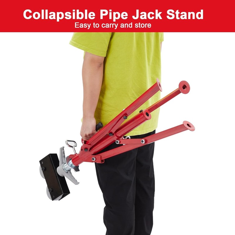 2500 lbs Roller Head Pipe Stand Foldable Jack Stand 28"-52" Height 12 in Load US gallery
