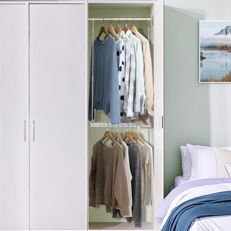 Hanging Closet Rod, Adjustable Width and Height Closet Hanging Organizer, Spa... gallery