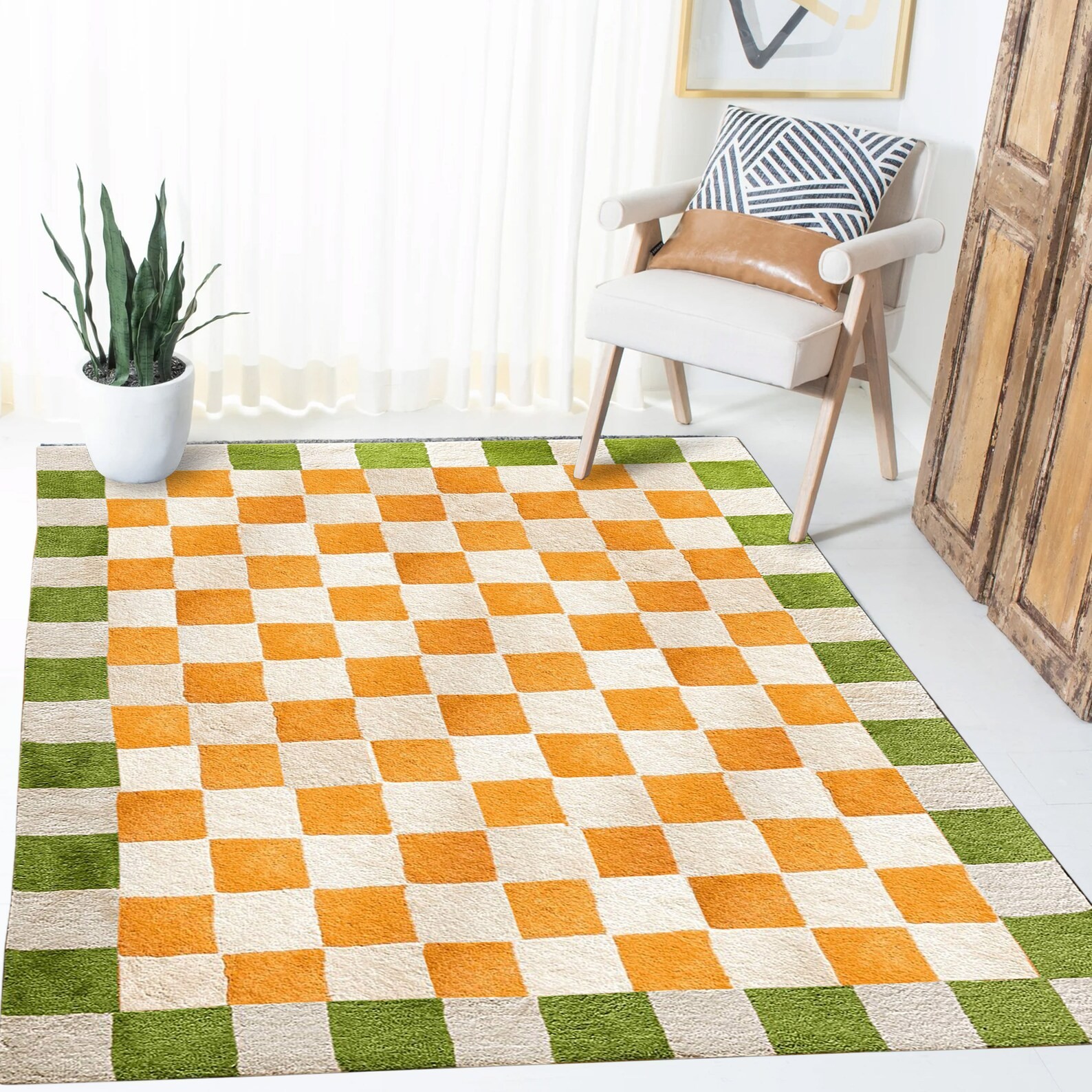 Hand Tufted Orange Green combo Handmade Design Carpet Rug gallery