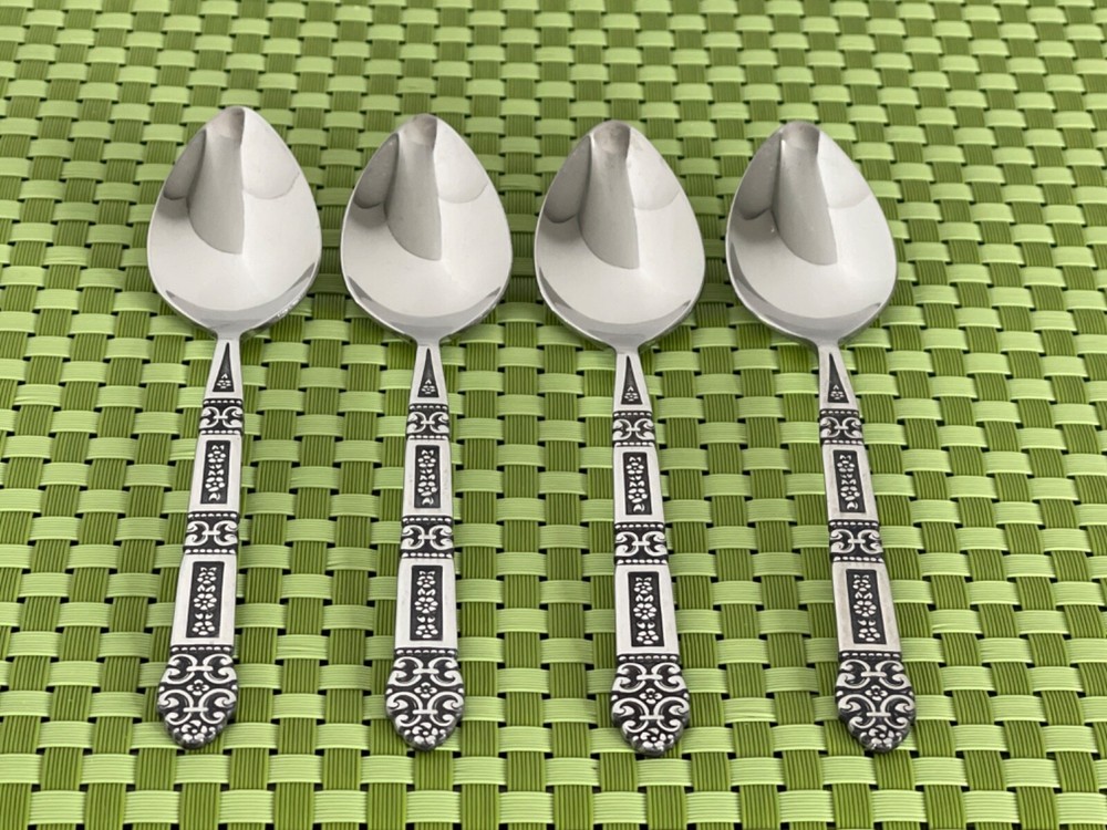 Oneida Community CORONATION Stainless 4 Teaspoons Black Accent Flatware A54G