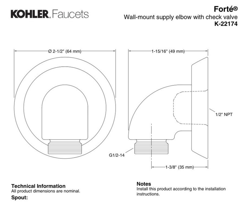 Kohler 22174-2BZ Forte Wall-Mount Supply Elbow W/ Check Valve Oil Rubbed Bronze gallery