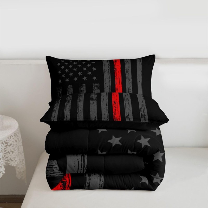 Erosebridal American Flag Comforter Set Twin Black Grey Red Line Flag Bedding gallery