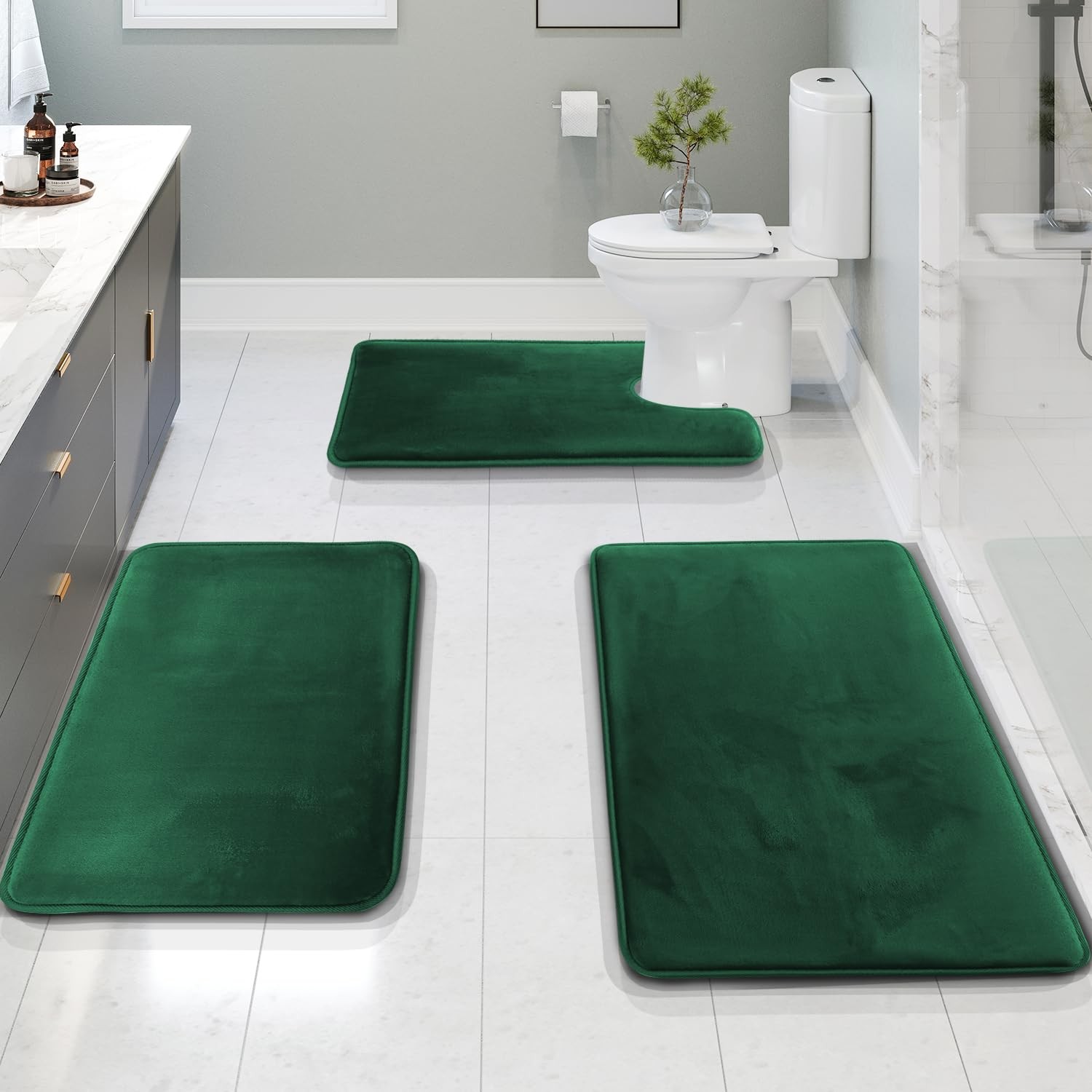 3 Piece Bathroom Rugs Bath Mat Set, Velvet Memory Foam Bath Mats for Bathroom... gallery