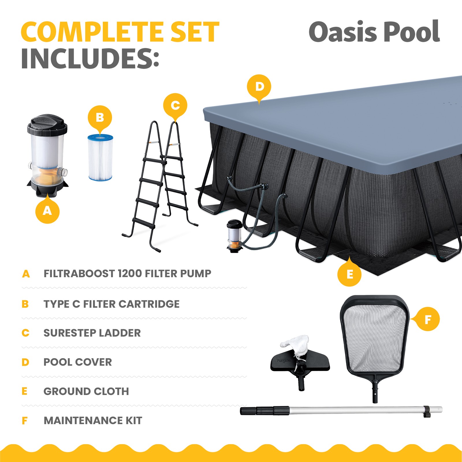 Funsicle 24 Ft Oasis Designer Lap Above Ground Pool w/ Pump, Dark Chevron Rattan gallery