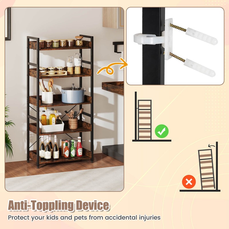 2PCS 5-Tier Storage Rack w/ 4 Hooks Open Display Shelves Metal Frame Display gallery