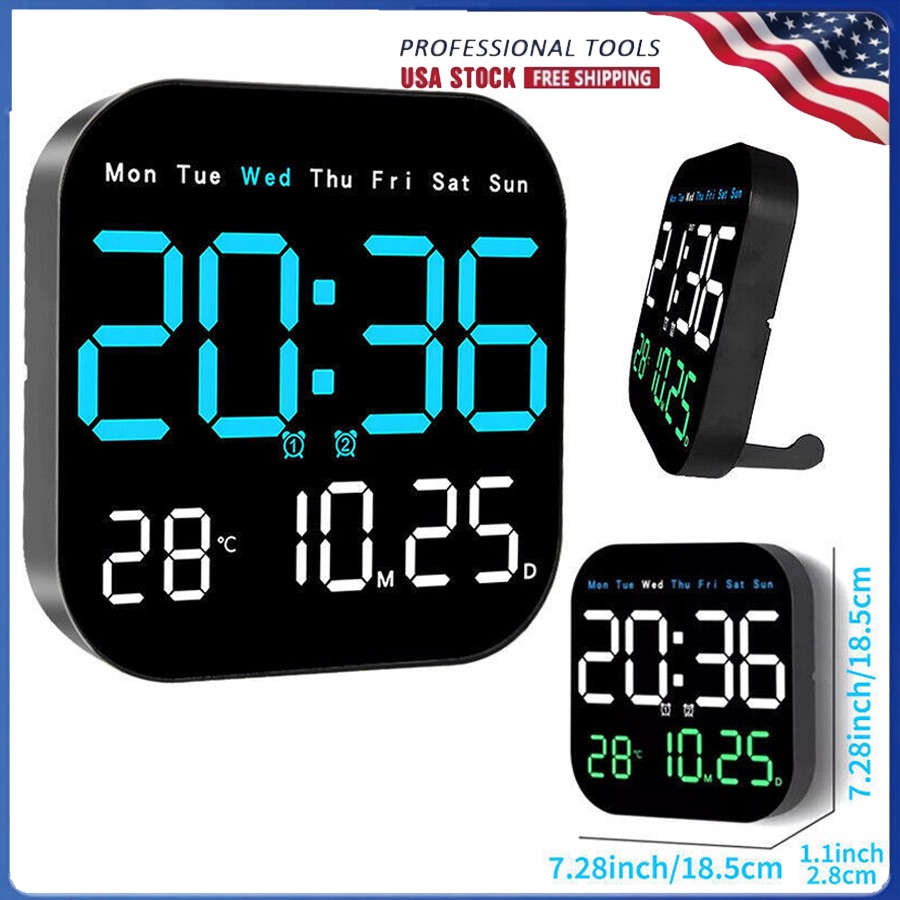 Wall Clock Remote Control Temperature Date Week Display Adjust LED Large Digital gallery