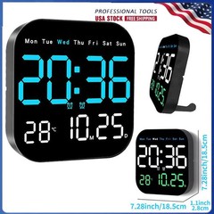 Wall Clock Remote Control Temperature Date Week Display Adjust LED Large Digital