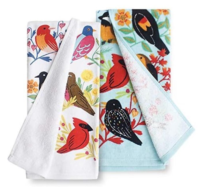 Spring Birds Blue White Floral Kitchen Terry Tea Towel Set 2-pk. 100% Cotton gallery