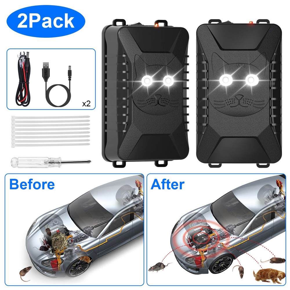 2Pack Ultrasonic Mouse Repeller Car Vehicle Rat Animal Deter Engine Protection