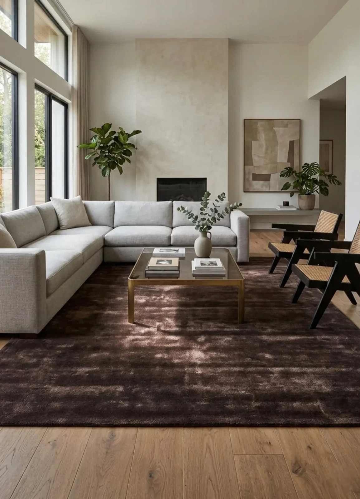 Dark Brown Viscose Silk Rug, Solid Chocolate Area Rug, Handmade Soft Bedroom gallery
