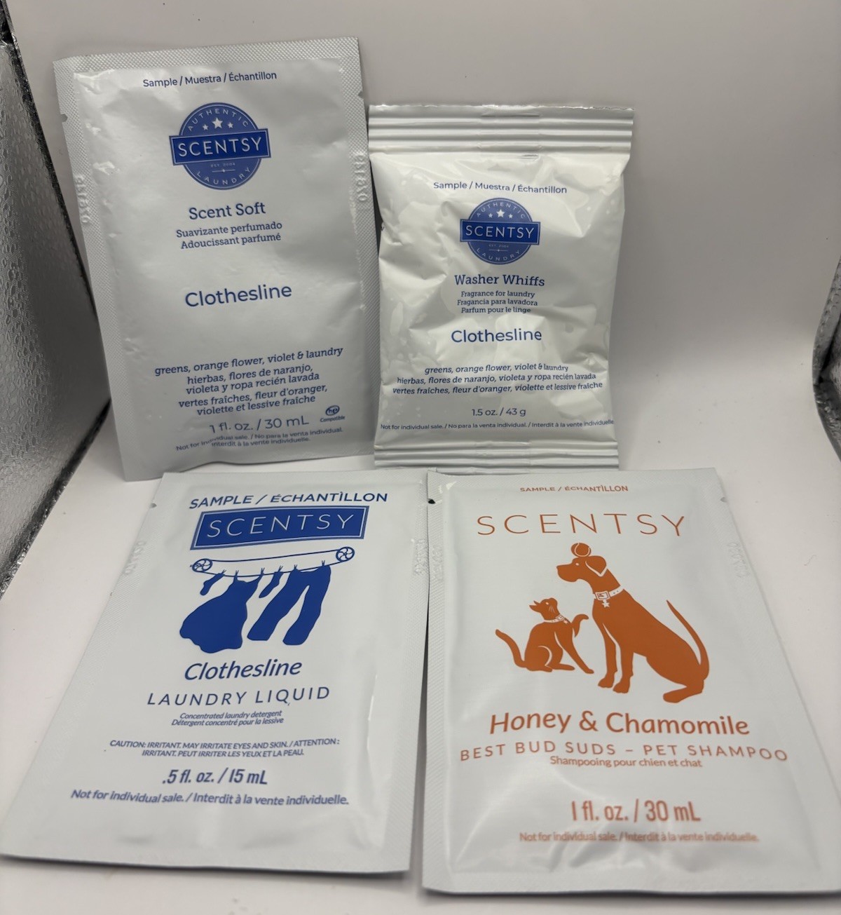 Scentsy Sample Lot – Clothesline Laundry & Honey Chamomile Pet Shampoo – 4 Pack gallery