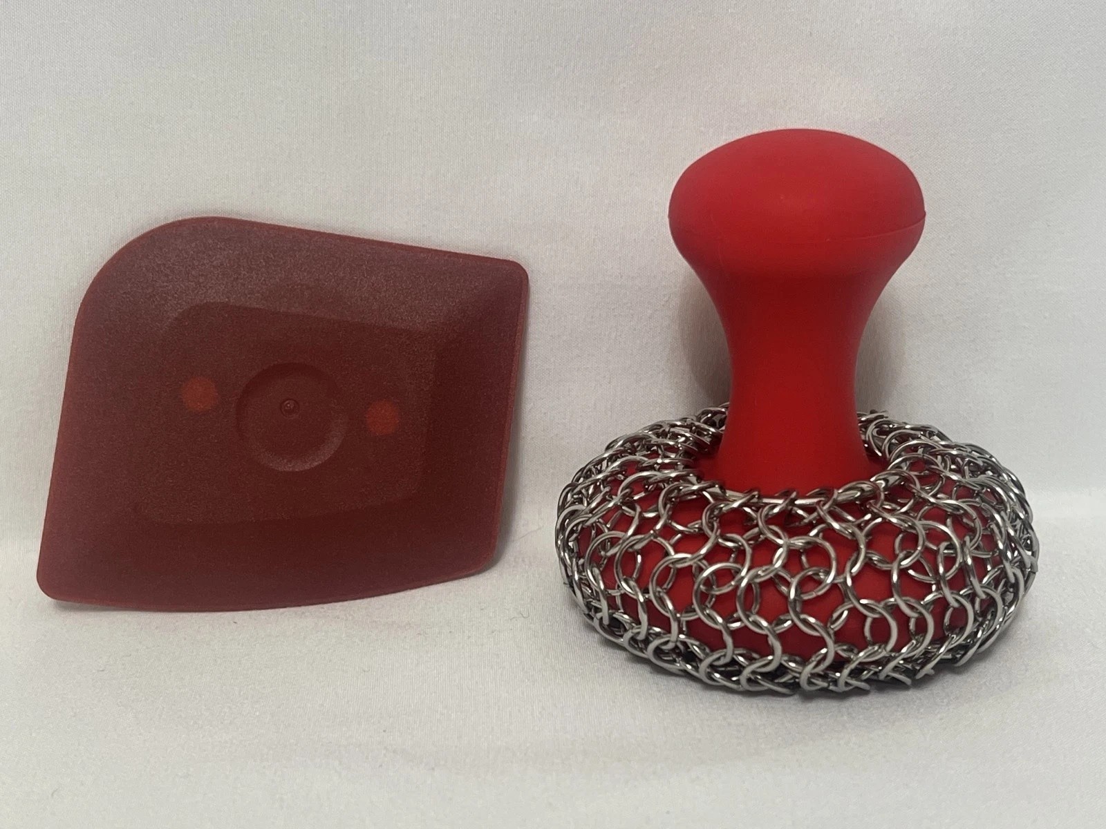 Cast Iron Chainmail Scrubber Skillet Cleaner with Handle and Scraper 2-Piece gallery
