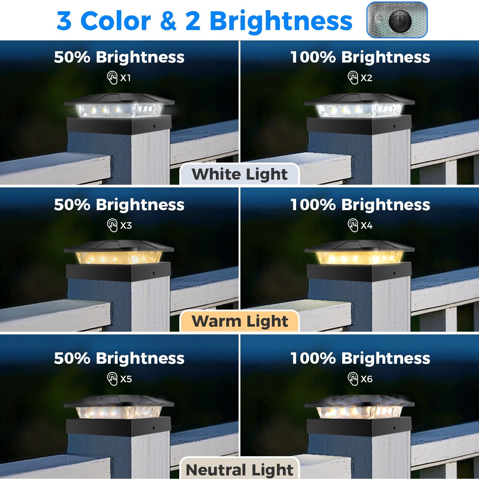 Solar Post Lights 4 Pack LED Fence Deck Cap Lights Waterproof gallery