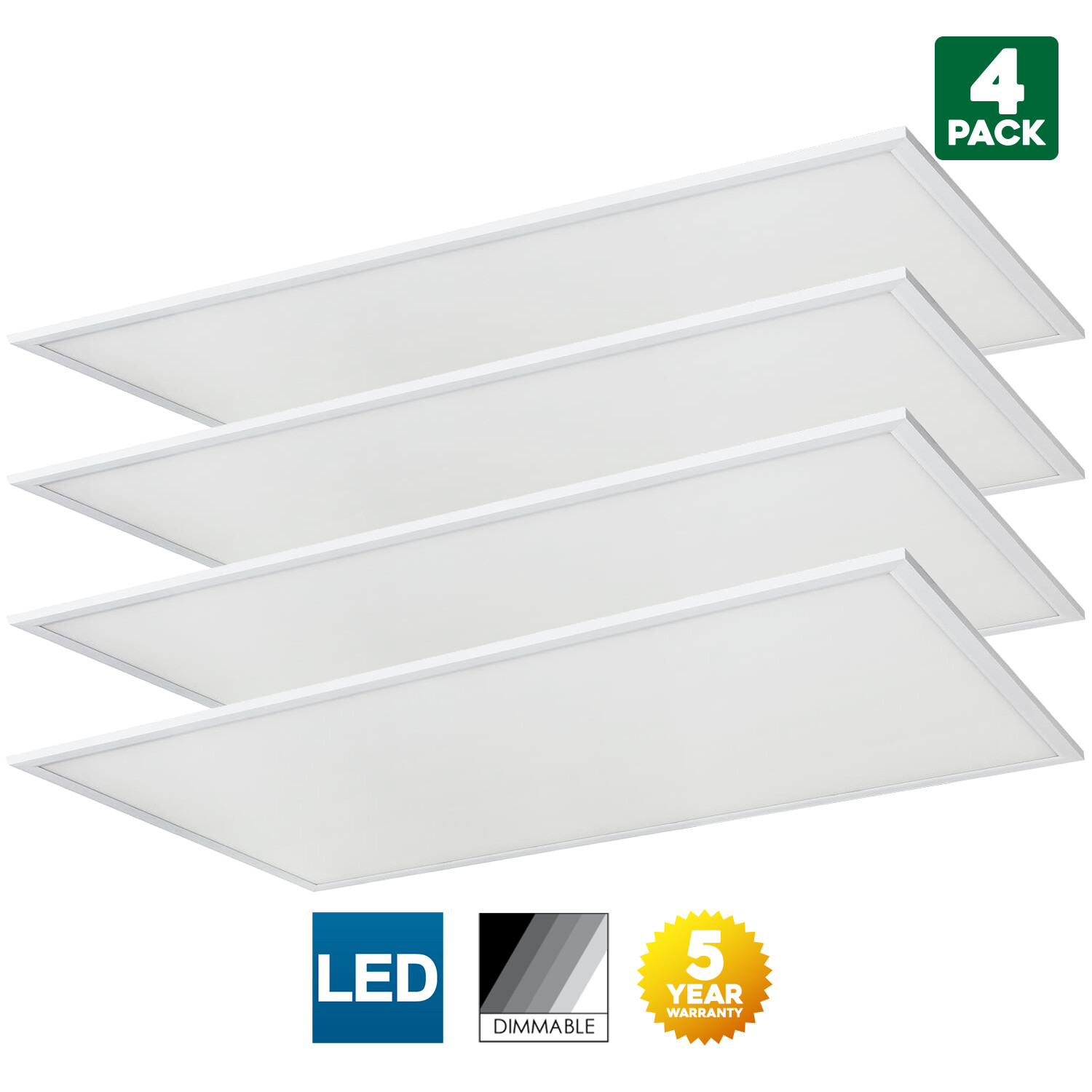 LED Light Panel, 2x4' 60 Watt, 3000K Warm White, Dimmable, DLC Listed, 4PK gallery