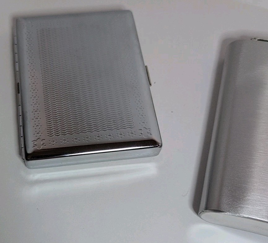 STAINLESS STEEL CIGARETTE CASE & FLASK SET - COSTUME ACCESSORY / EVERYDAY USE gallery