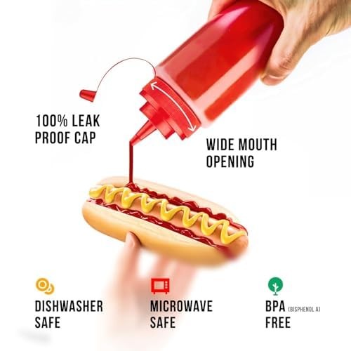 Norcalway 12 Oz Condiment Squeeze Bottles For Sauces - Leak Proof Oil Syrup gallery