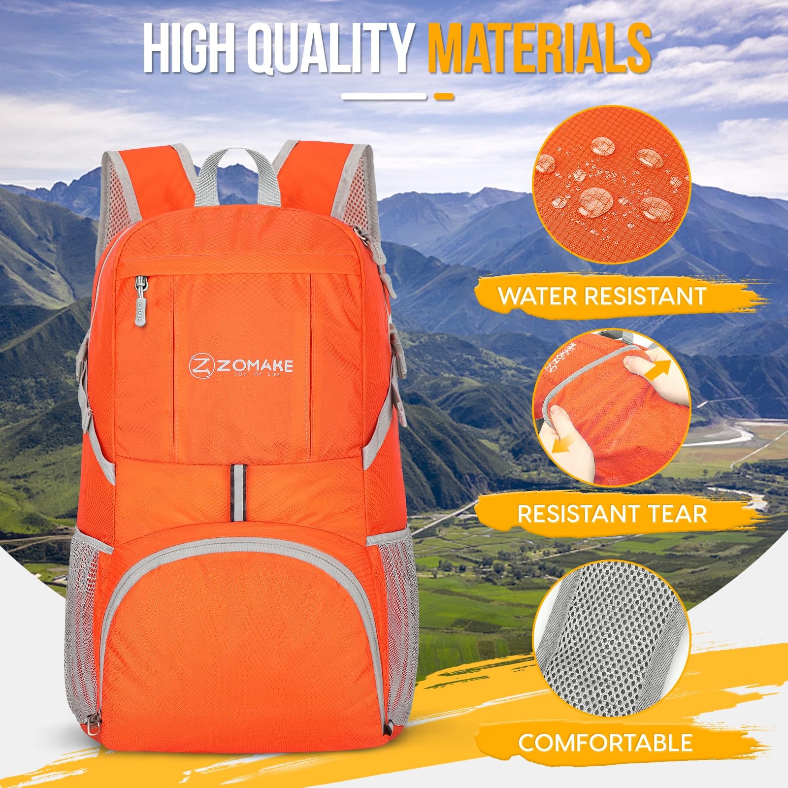 35L Lightweight Packable Backpack Foldable Water Resistant Hiking Bag Orange 4