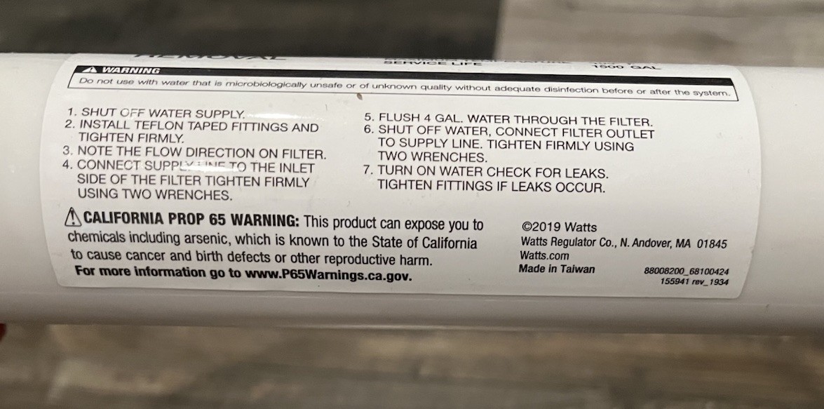 Aicro Inline Water Filter Cartridge Taste Odor Removal 1500 GAL 0.75 GPM 125 PSI gallery