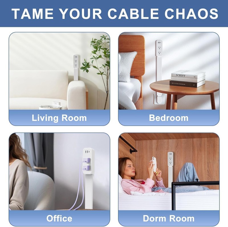 Outlet Extender Stick 22-34" USB-A USB-C 2 AC Outlets 180° Rotate for Hard-to-Re gallery