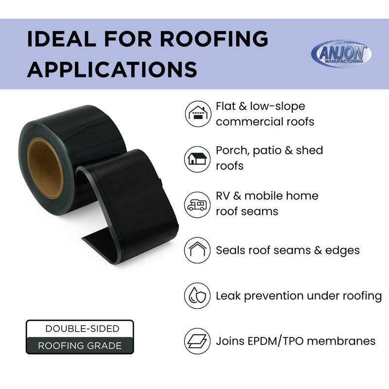 Anjon Black Butyl Double-Sided EPDM Seam Tape - 3" x 25' - Waterproof RV Roof gallery