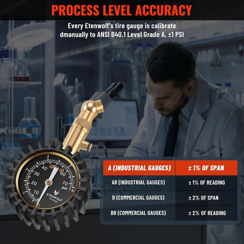 0-75 PSI Large Glow Dial Tire Pressure Gauge for Cars, ANSI B40.1 Grade A gallery