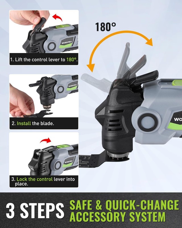 WORKPRO 20V Oscillating Tool Kit, Cordless and Brushless 19,000 RPM Orbiting Mul gallery