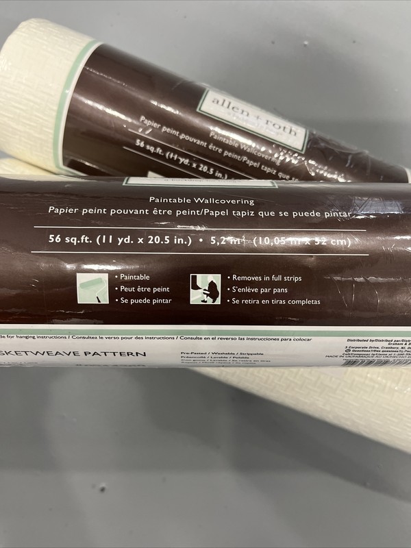 4 Rolls Allen + Roth Basketweave Paintable Wallcovering 224 Sq Ft Total 20.5” Wi gallery