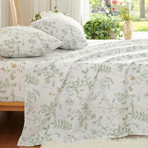 Botanical Bed Sheets Size 4 Piece Sheet Set, Sage Queen Green Botanical Jfs775 gallery