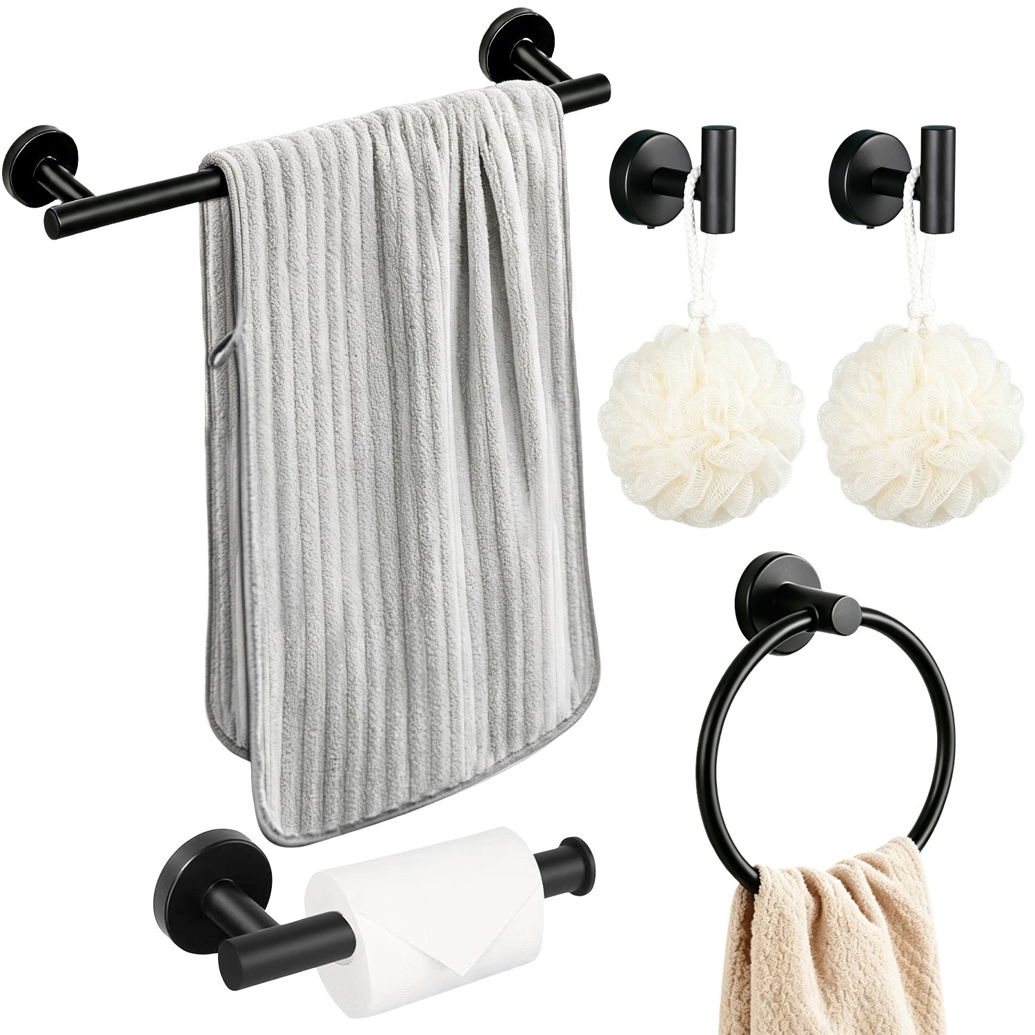 5 Pieces Stainless Steel Bath Set, Wall Mount Towel Bar and Toilet Roll Holder gallery