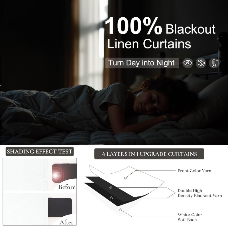 100 Inch Curtains & Drapes Window Coverings Custom Extreme Blackout Linen Curtai gallery