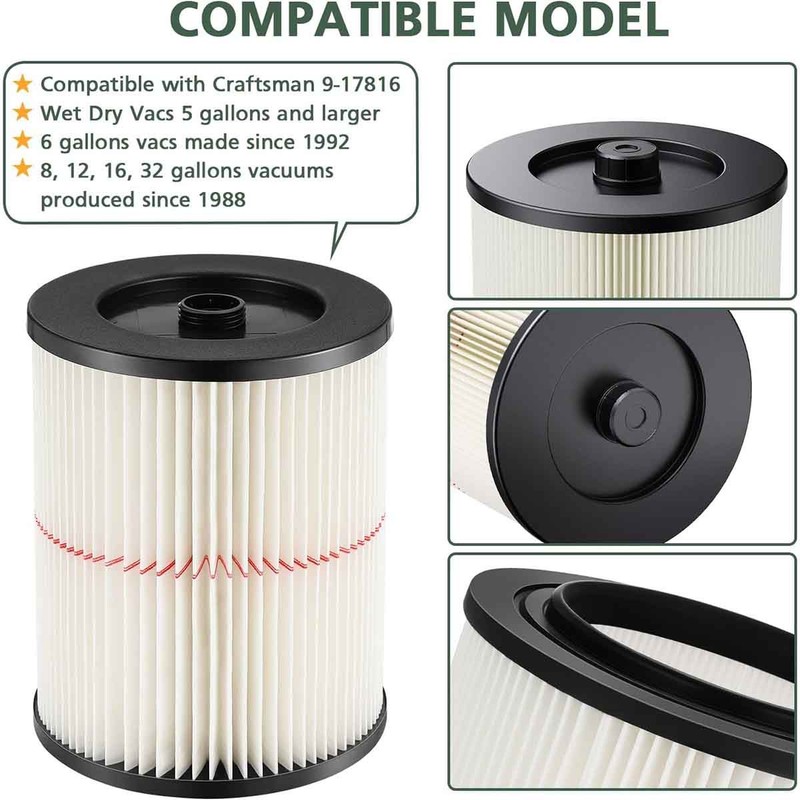1-2 Pack 17816 Filter Replacement For Craftsman Shop Vac Wet Dry Vacuum Washable gallery