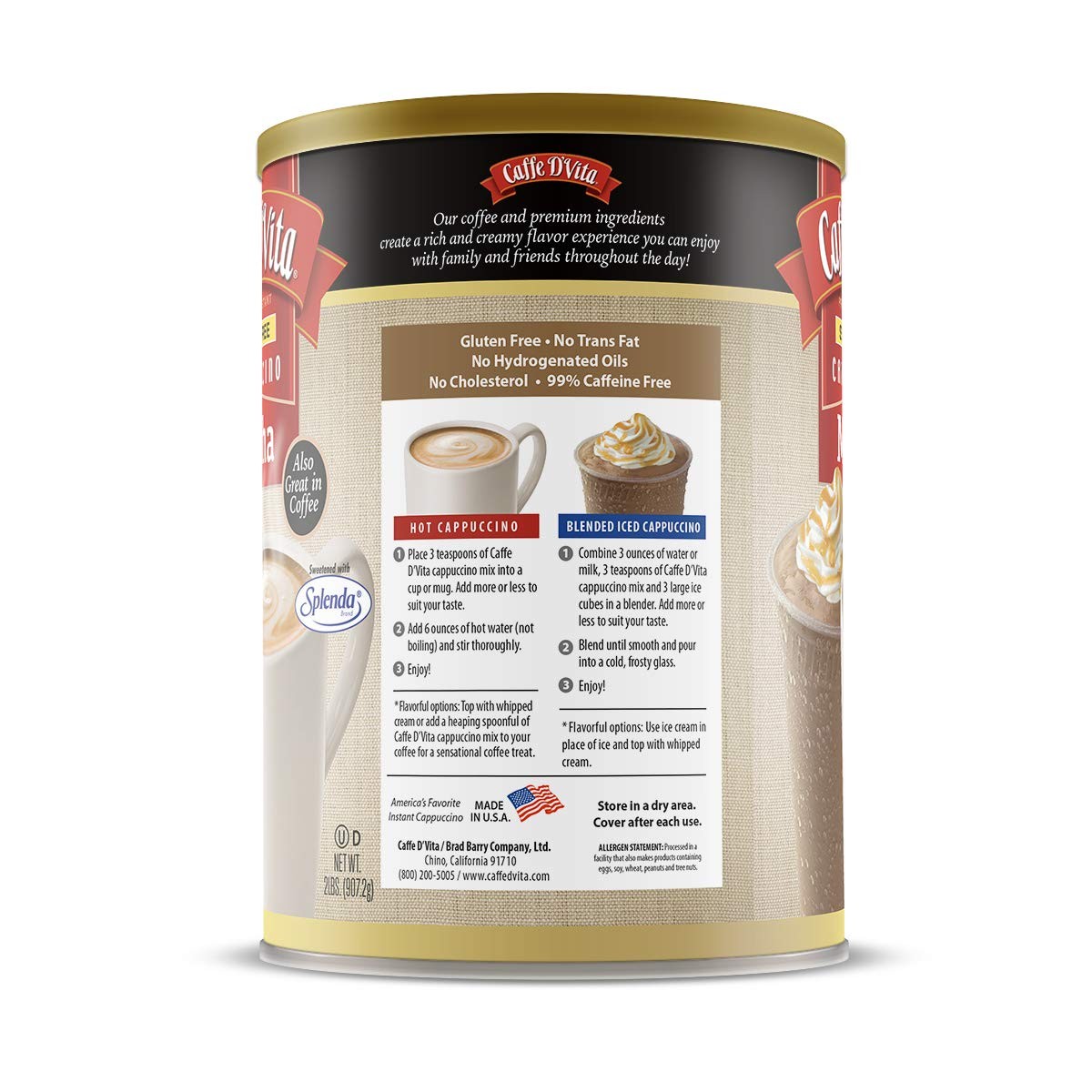 Caffe D'Vita Sugar Free Premium Instant Mocha Cappuccino (2lb) gallery