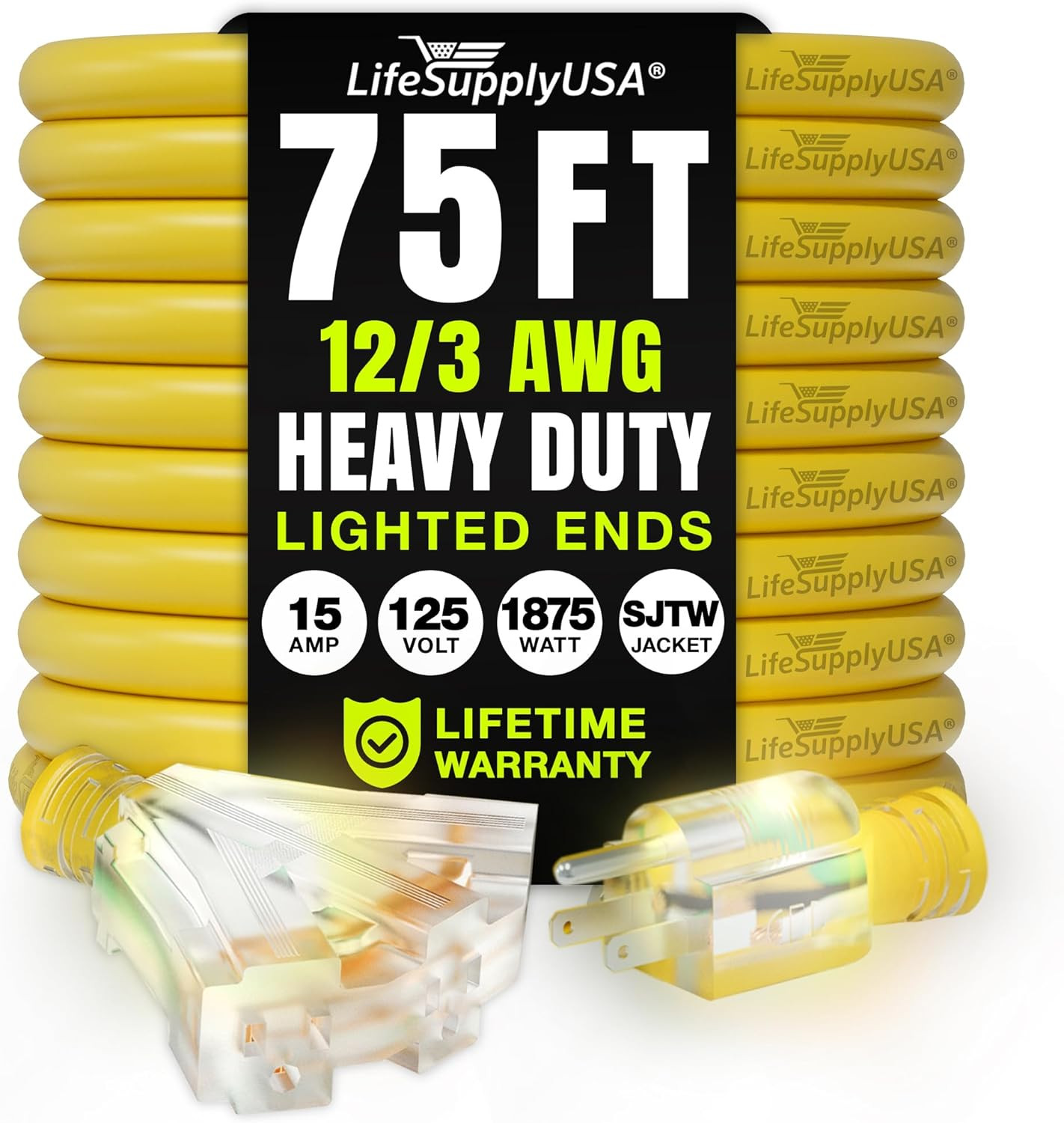 75Ft Outdoor/Indoor Extension Cord 3-Outlet 12/3 Gauge Extra Heavy Duty 3 Prong gallery