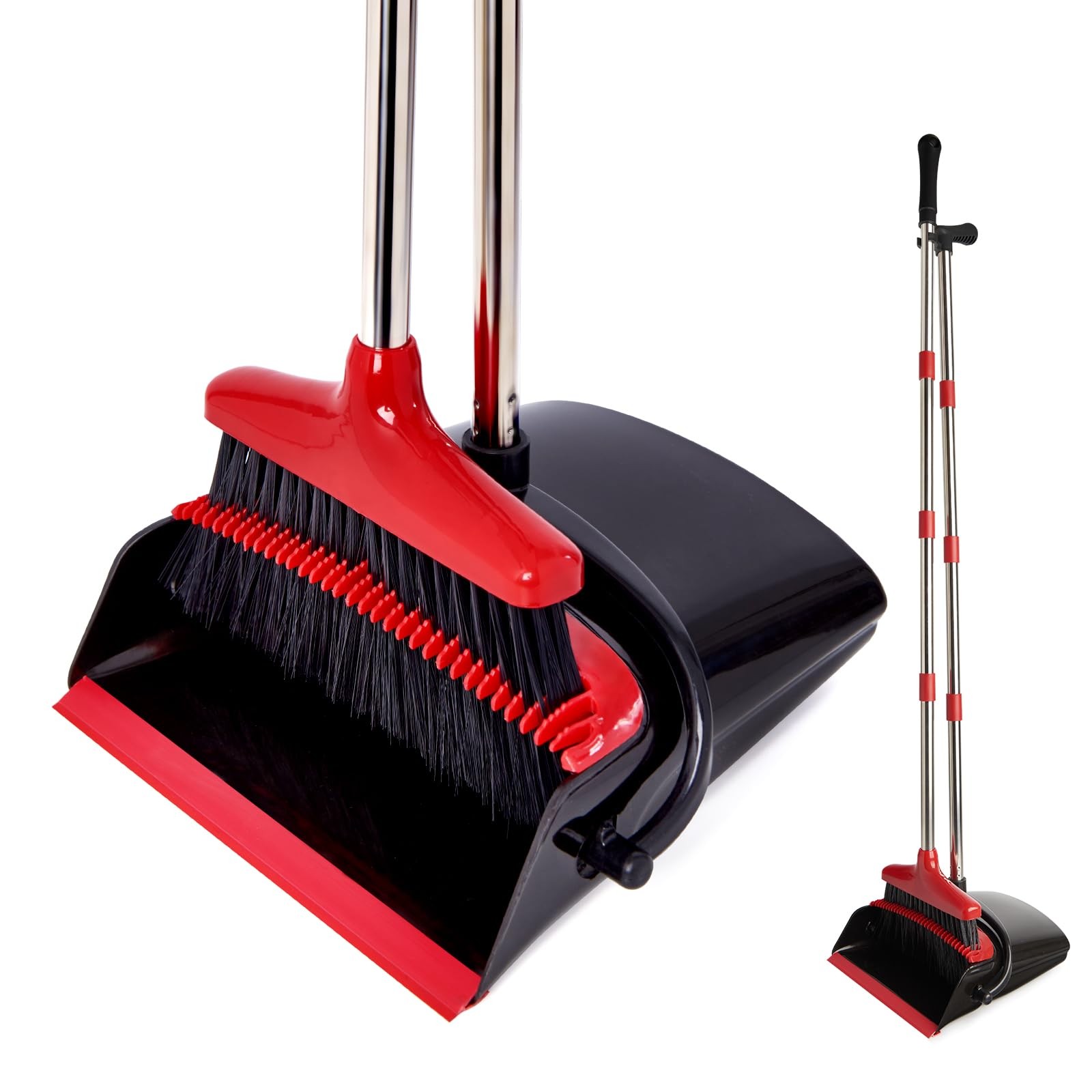 XXFLOWER Broom and Dustpan Set with Long Handle, Light Weight Stainless Steel... gallery