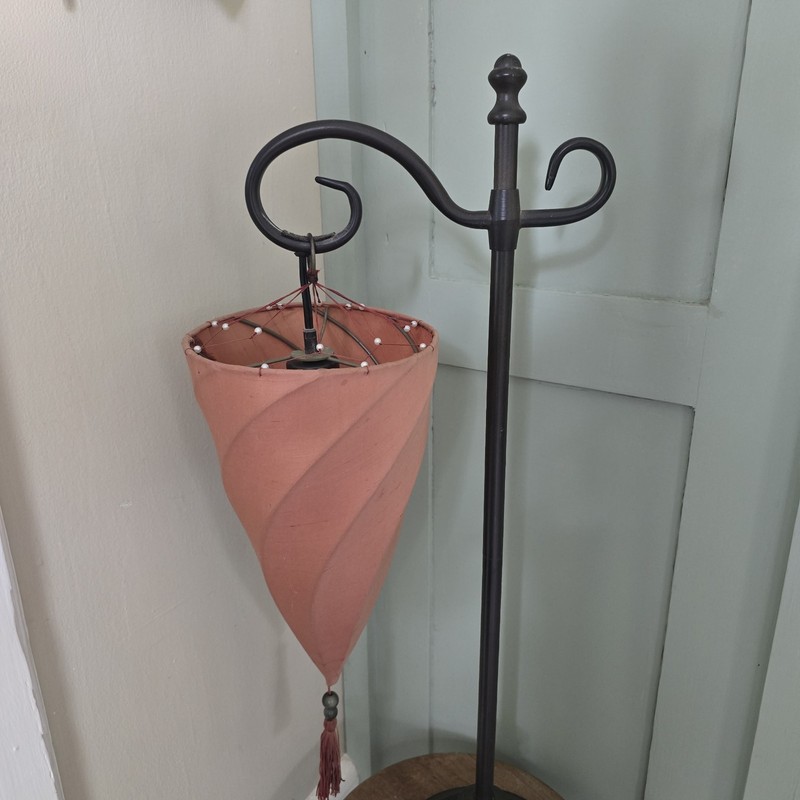 Pottery Barn Medina Moroccan Style Table Lamp Blush Rose Sun Faded Silk Shade gallery