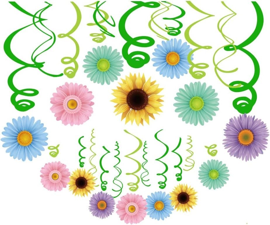 30Ct Summer Spring Sun Flower Hanging Swirl Decorations,Themed Party gallery