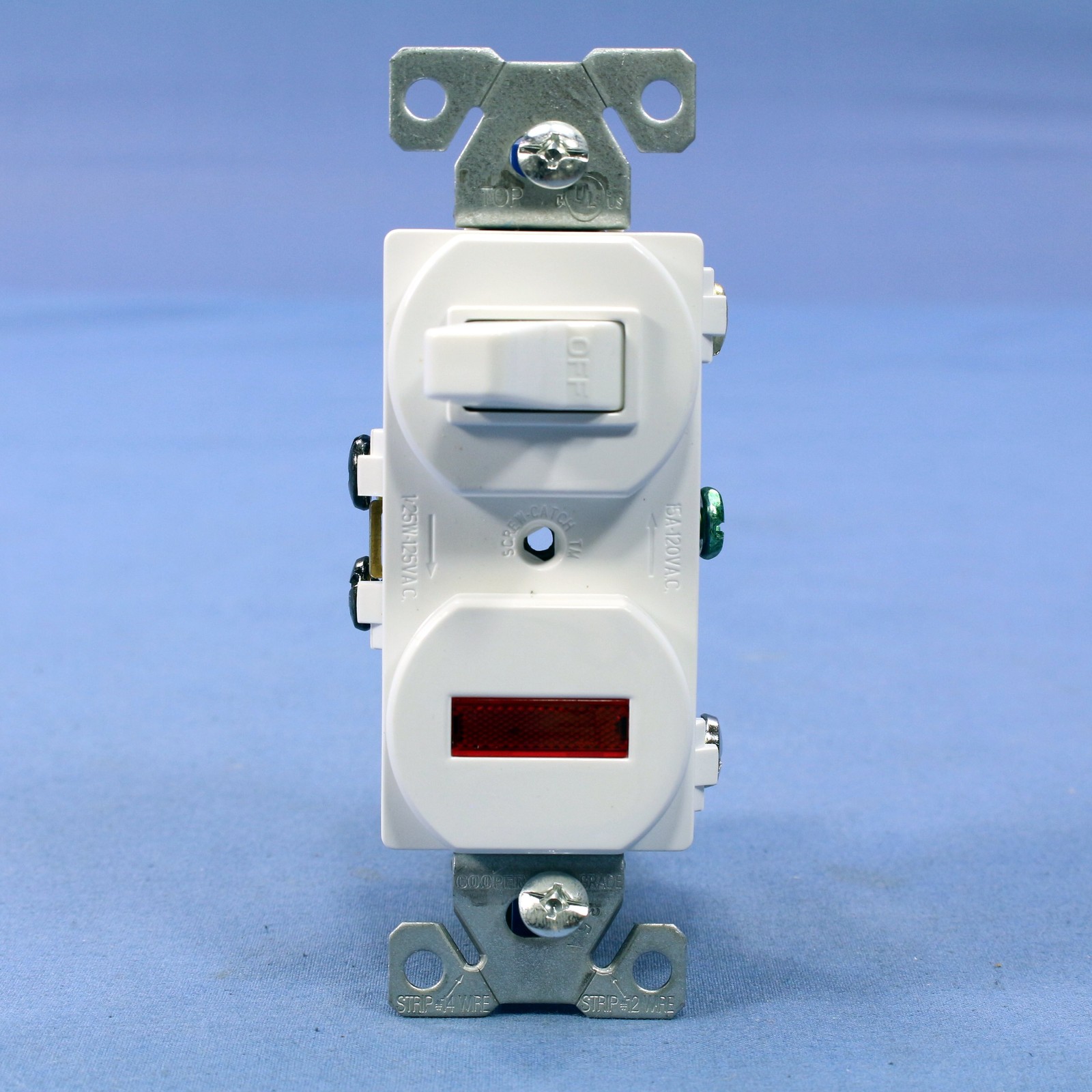 NIB Cooper Commercial White Pilot Light Toggle Switch Single Pole 15A 277W Boxed gallery