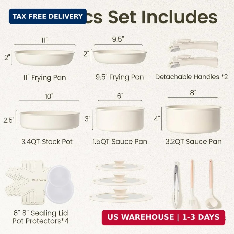 Chef Power Ceramic Cookware Set Non Toxic with Detachable Handles, Healthy Nonst gallery